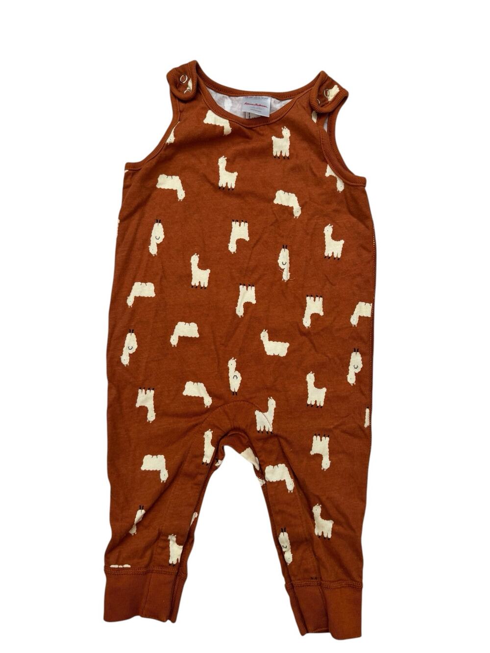 HANNA ANDERSSON Donna the Llama on Dogwood Brown Sleeveless Romper 12-18m 75cm